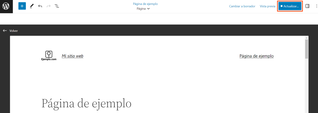 Opci&oacute;n Actualizar del editor de bloques de WordPress