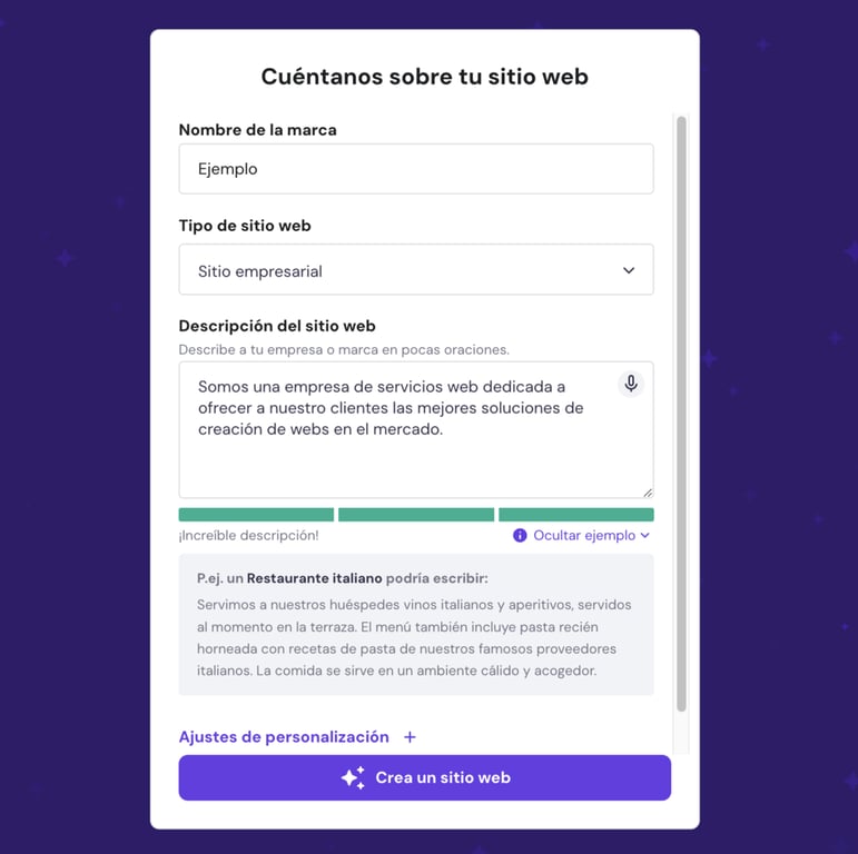 Ejemplo de descripción de una web empresarial