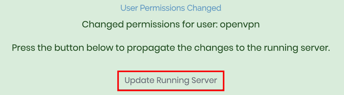 Una ventana del panel de control de OpenVPN cada vez que un usuario cambia la configuración