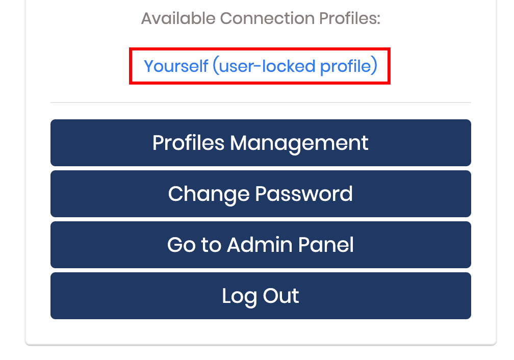 La vista principal del panel del cliente OpenVPN con la opción de descarga del perfil resaltada