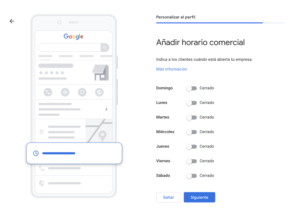 A&ntilde;adir horario comercial en GMB