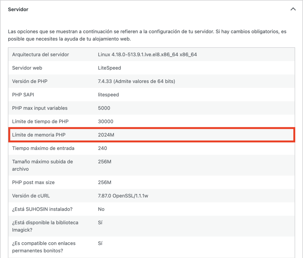 Límite de memoria PHP 