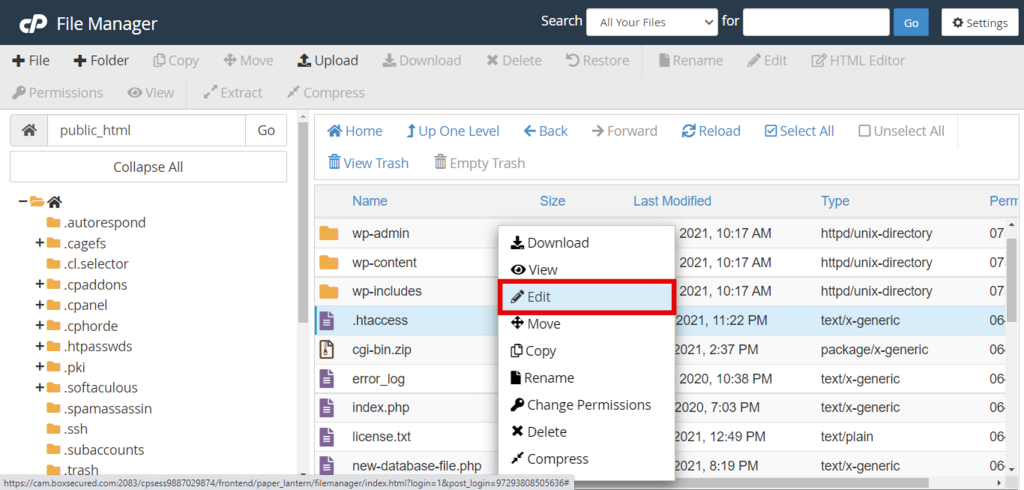 Archivo .htaccess de cPanel