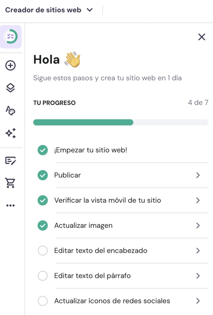 Lista de comprobación del sitio en Hostinger