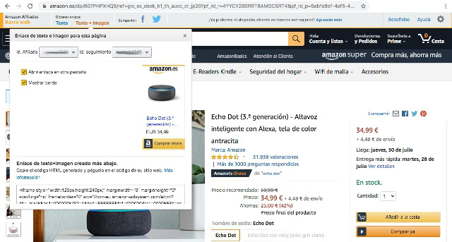 Opci&oacute;n de SiteStripe en Amazon
