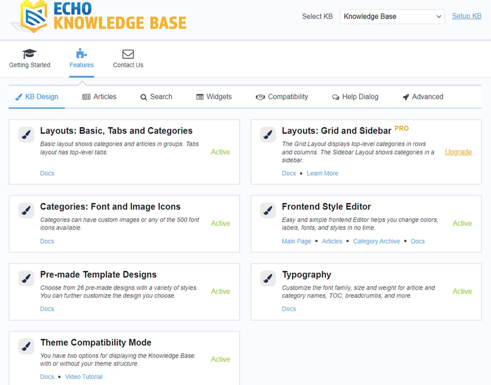 Características de diseño de Echo Knowledge Base