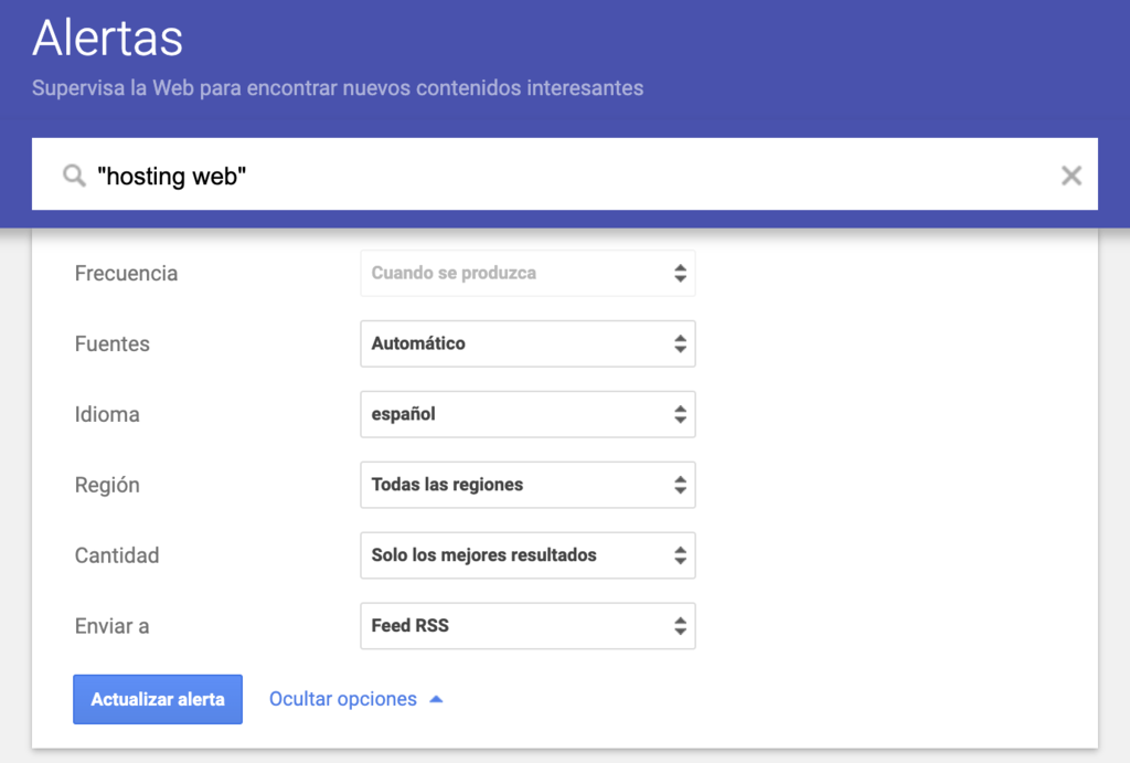 P&aacute;gina web de Alertas de Google