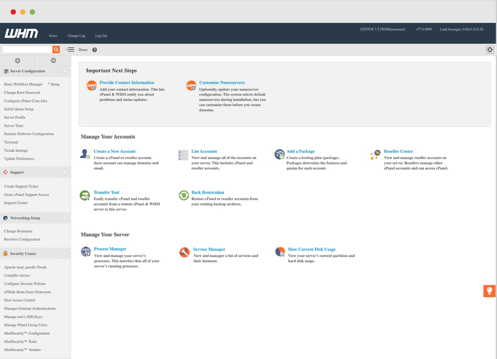 cpanel dashboard