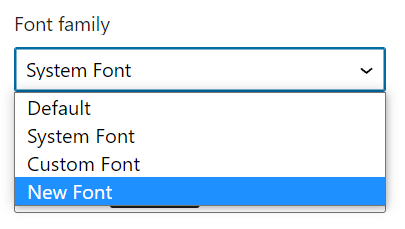 Custom fonts in the typography drop-down menu.