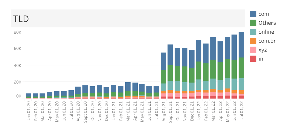 Infographics showing the most registered top-level-domains at Hostinger