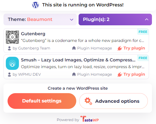 TasteWP Chrome extension