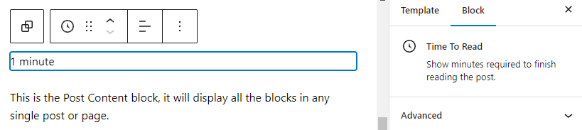 The time to read block on the editor