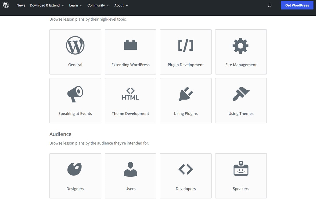 The interface to create a learning plan in the Learn WordPress platform