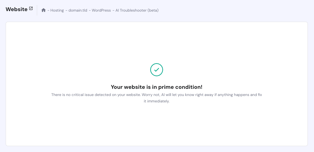 Hostinger WordPress AI Troubleshooter: the website is working properly.