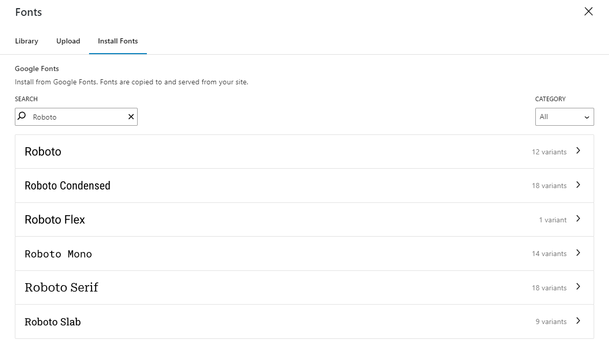 Adding a Google Font via the font library