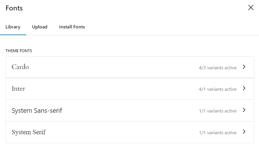 The font library interface