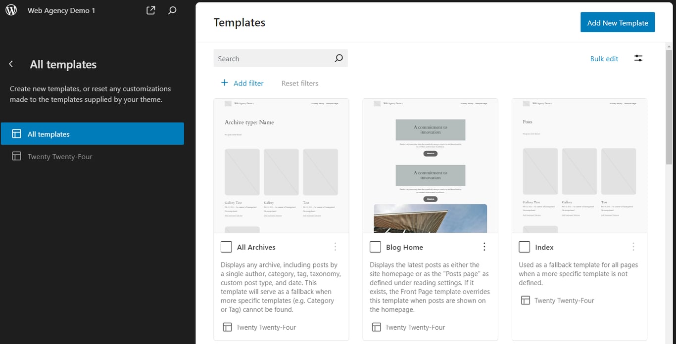 The template library with a grid view