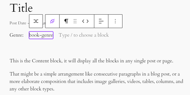 A paragraph block bound to a custom field