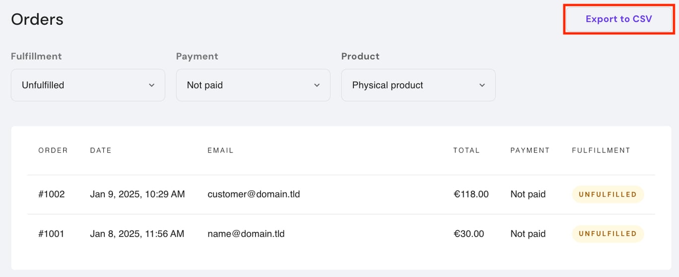 You can now export your orders to a CSV file.