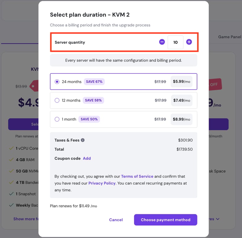 Order as many servers as you need on hPanel.