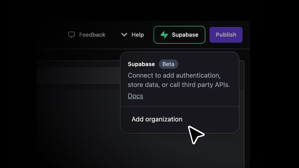 Detail image of Supabase integration built into the Hostinger Horizons interface.