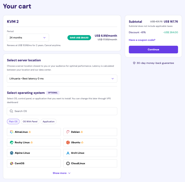 VPS settings available at checkout.