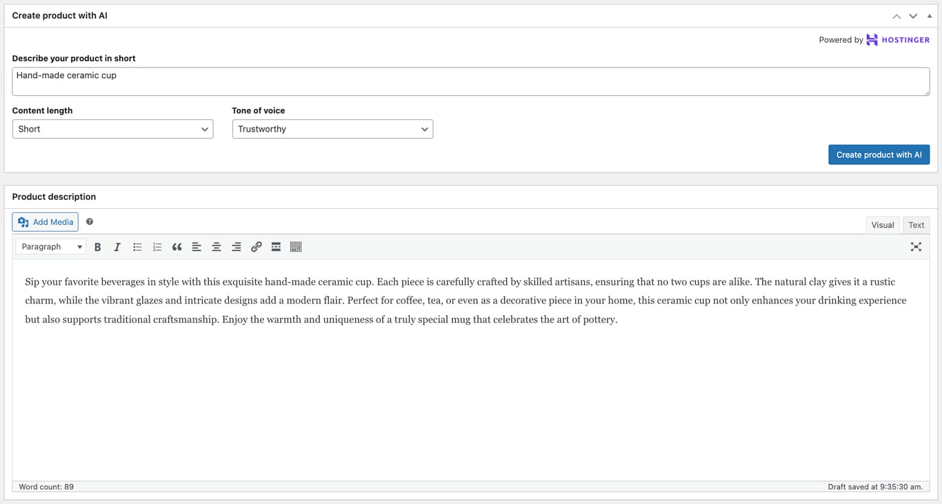 AI-powered product description generator in WooCommerce.