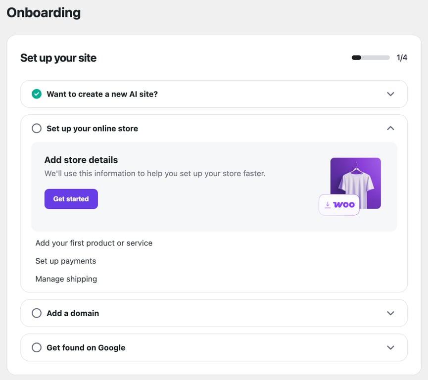 Hostinger Easy Onboarding plugin now shows main and sub-items on the same screen.
