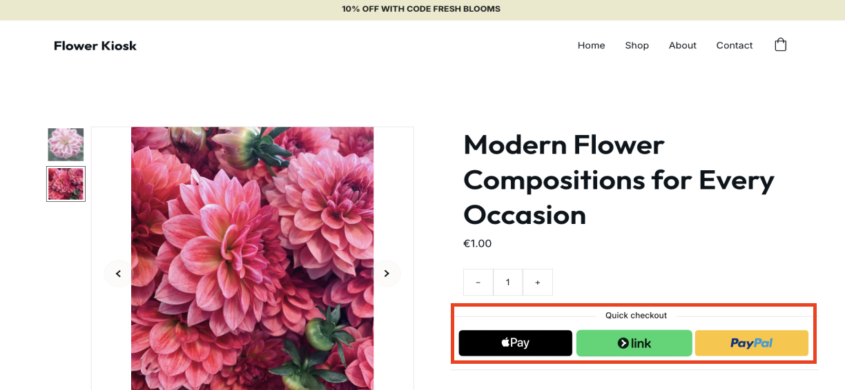 Express checkout options in Hostinger Website Builder. 