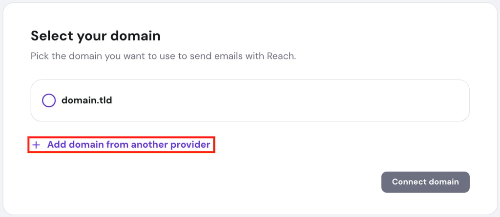 Add domain from another provider in Hostinger Reach.