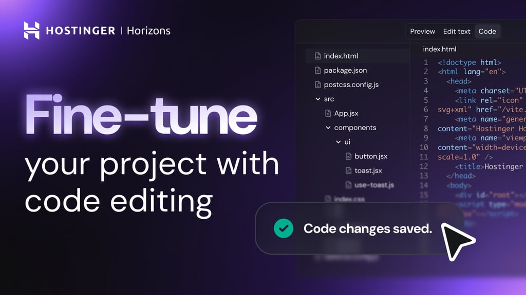 Take full control: Code editing comes to Hostinger Horizons