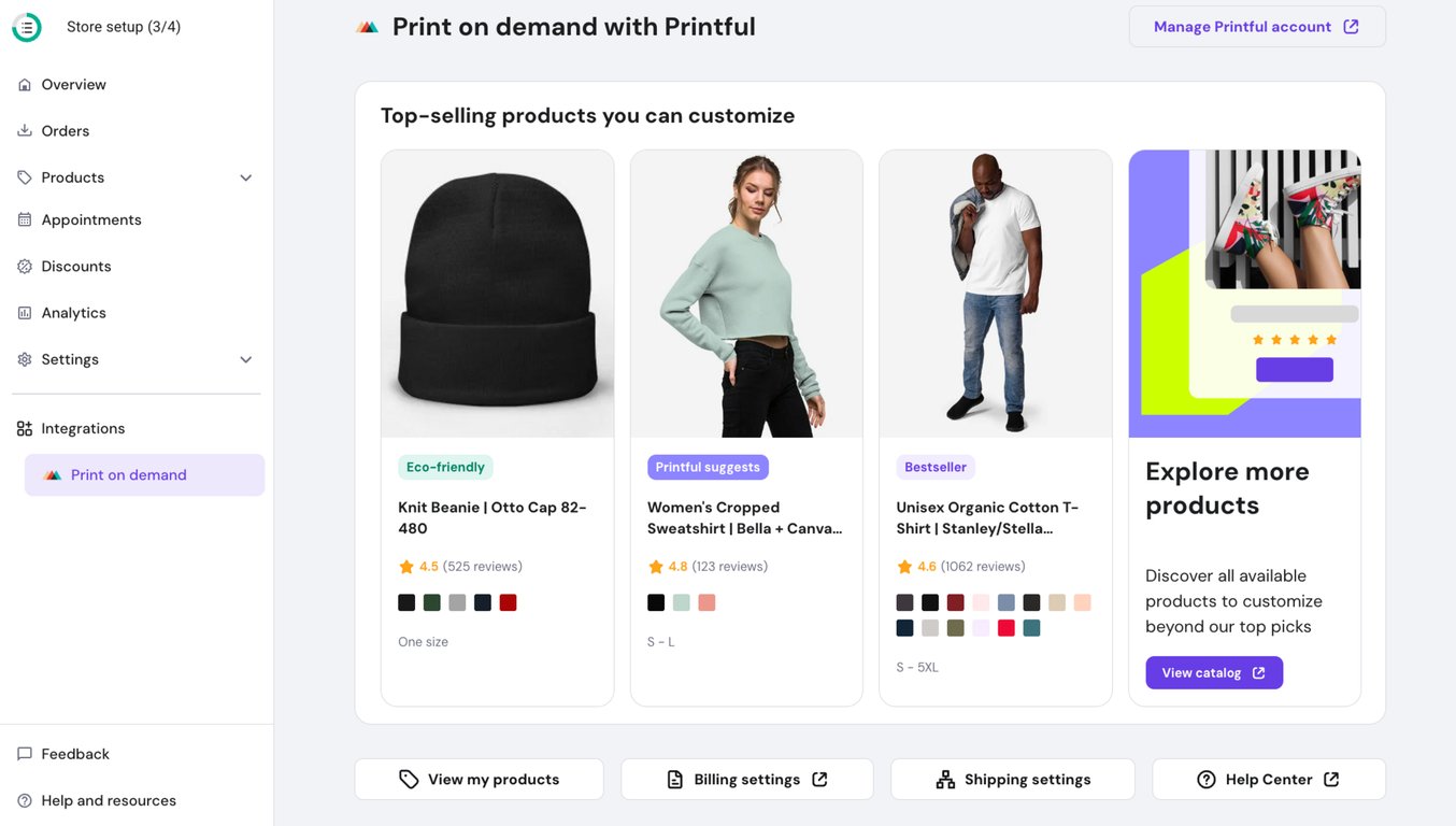 Print on demand integration in Hostinger Website Builder. 