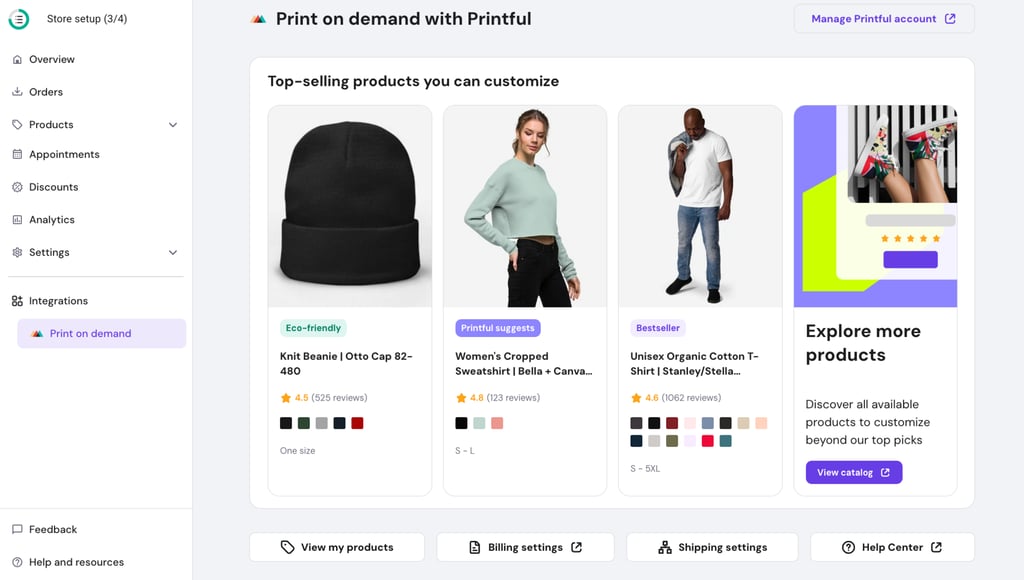 Print on demand integration in Hostinger Website Builder.