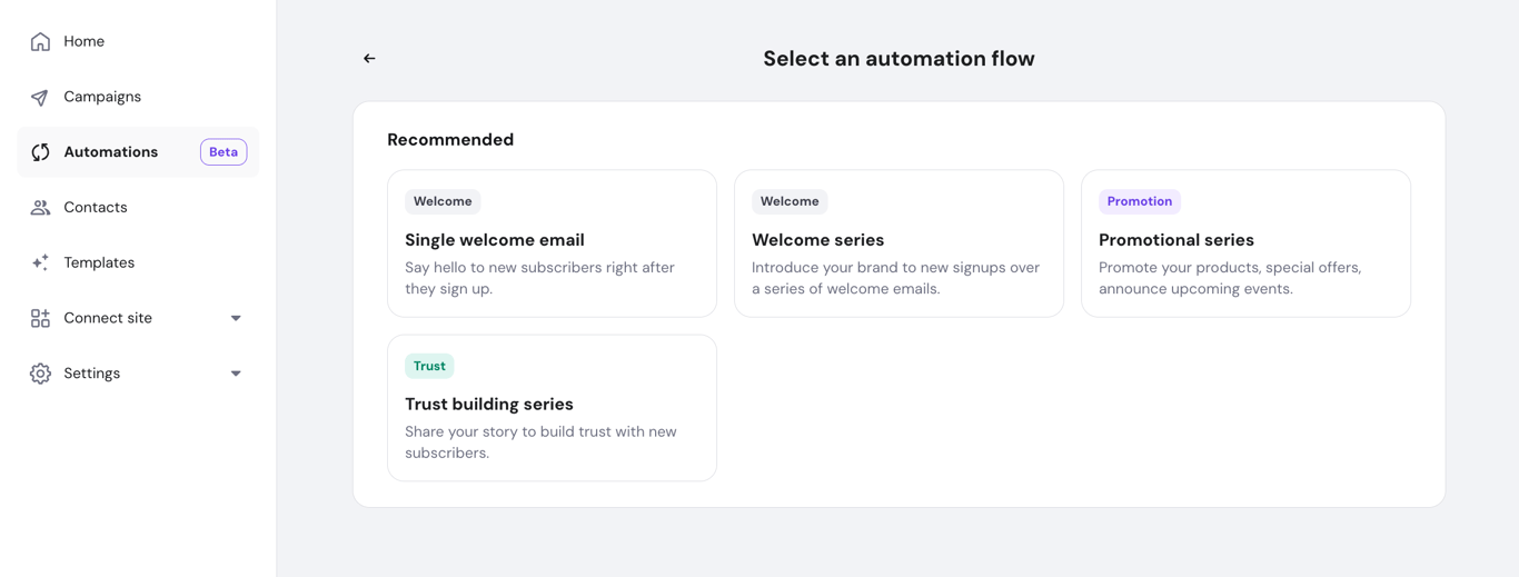 Email automation flows in Hostinger Reach. 