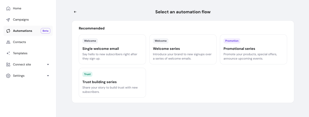 Email automation flows in Hostinger Reach.