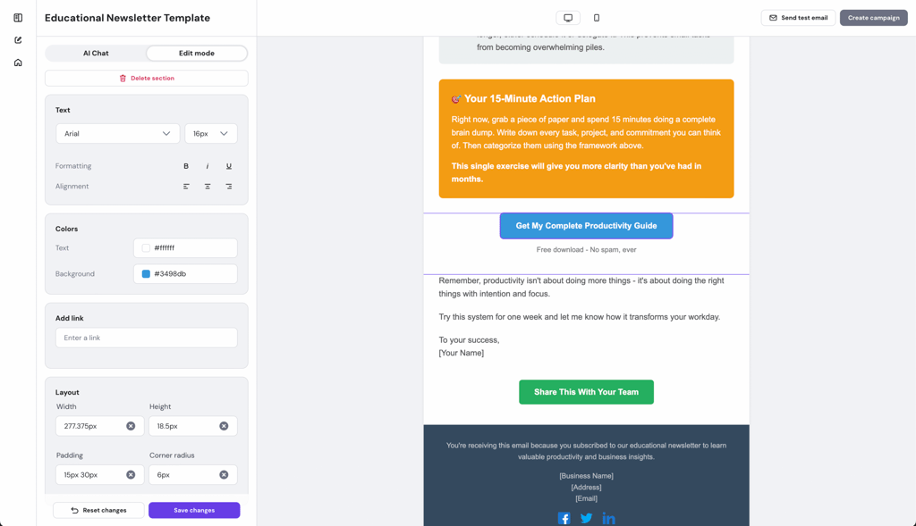 Email editor in Hostinger Reach.