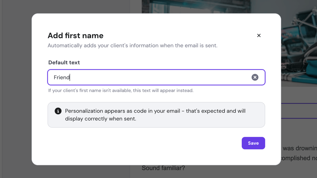 Email personalization in Hostinger Reach.