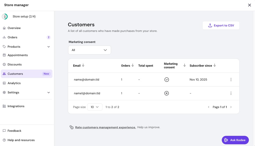 New Customers area in Hostinger Website Builder.