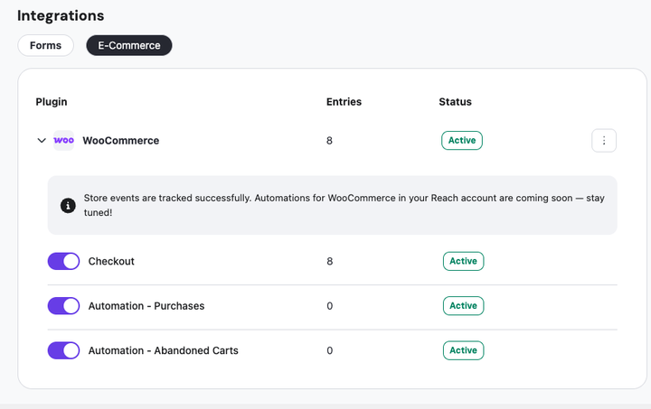 WooCommerce automations in Hostinger Reach. 