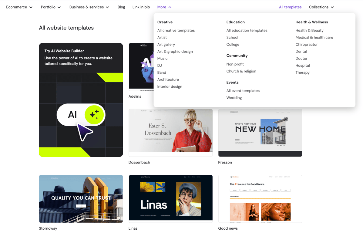 Hostinger Website Builder templates.
