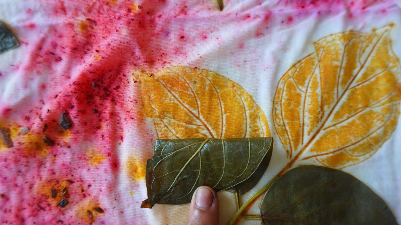 Panarima's eco printing process using real leaves