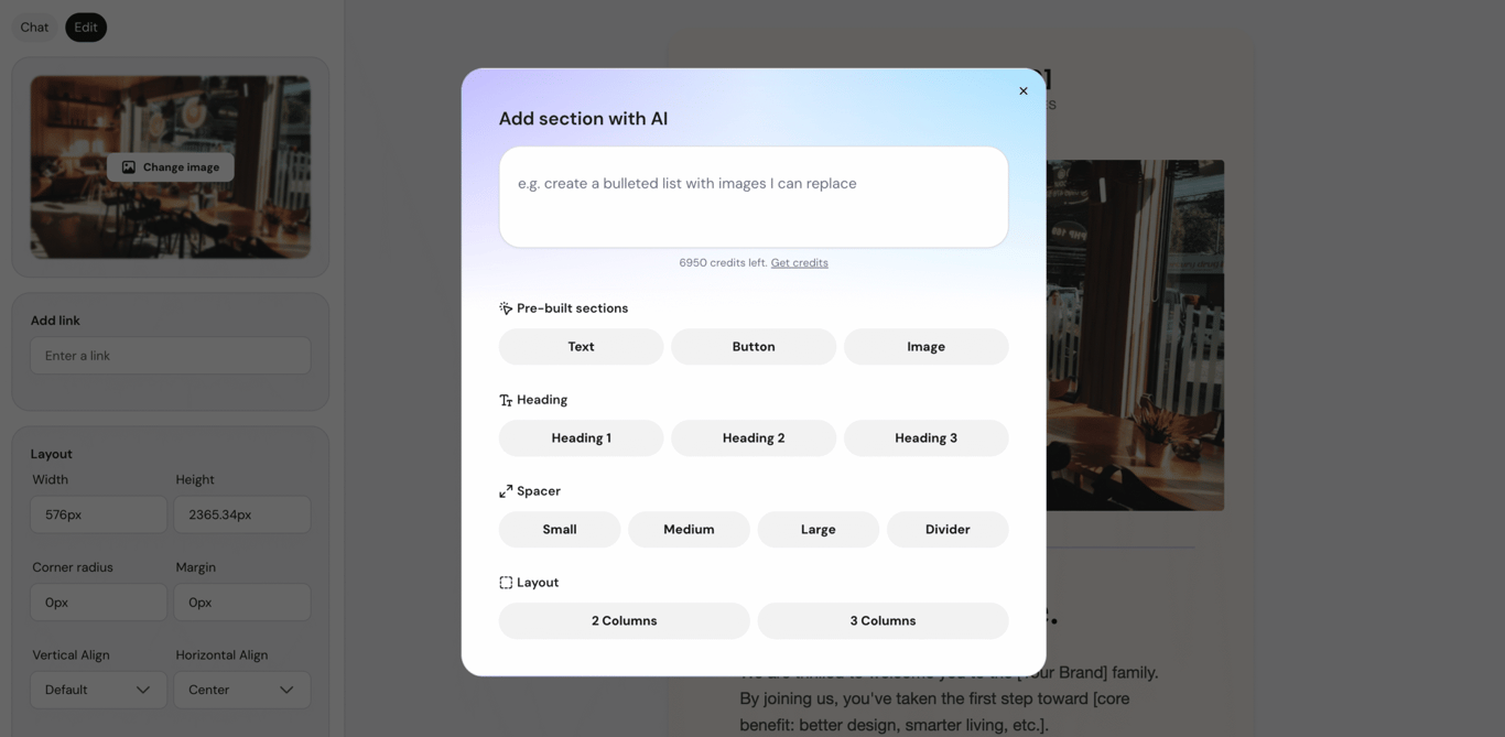 Add section with AI in Hostinger Reach.