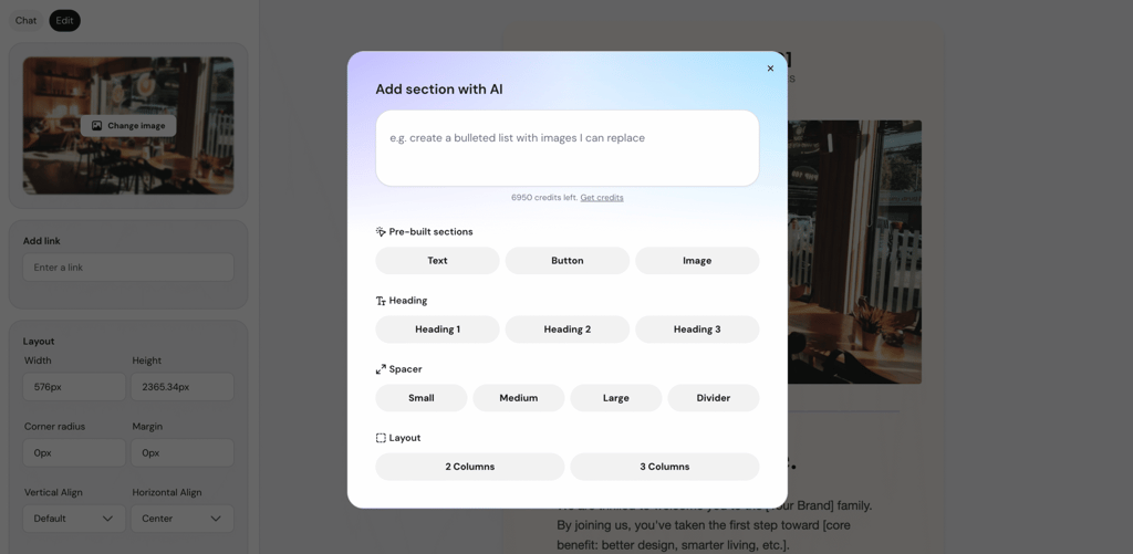 Add section with AI in Hostinger Reach.