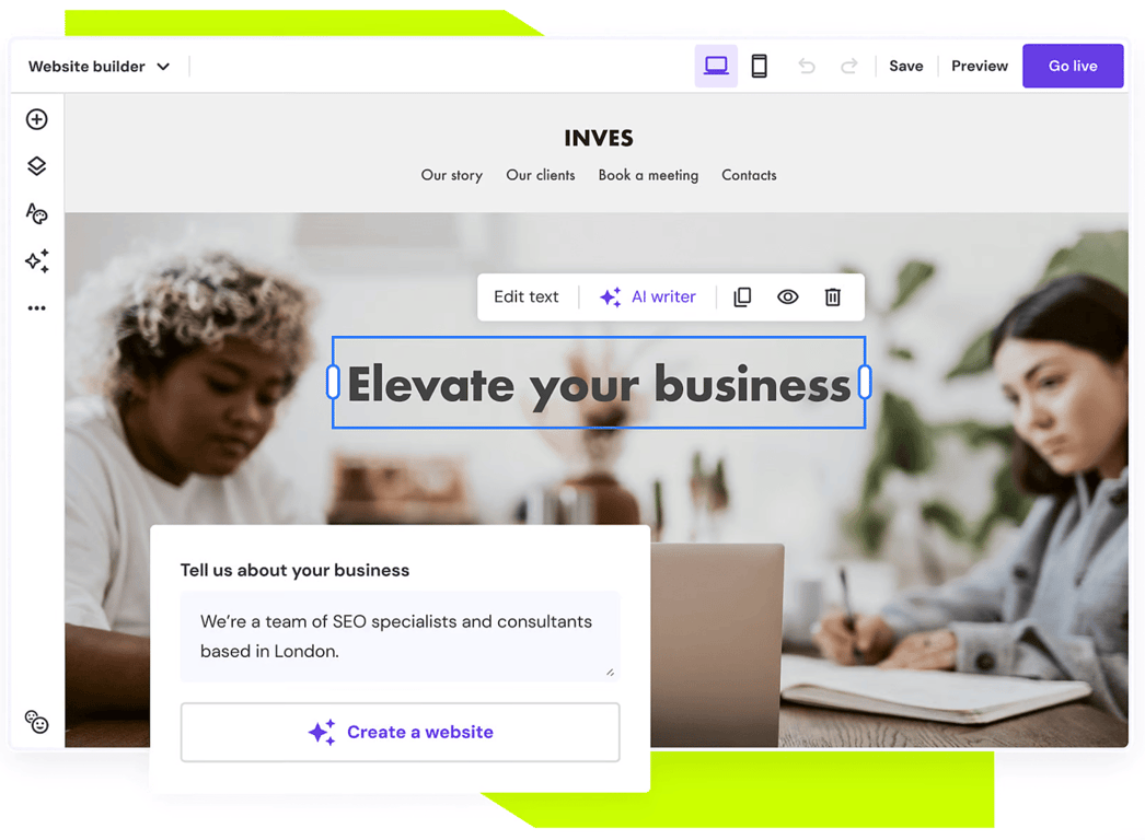 Dashboard of Hostinger Website Builder