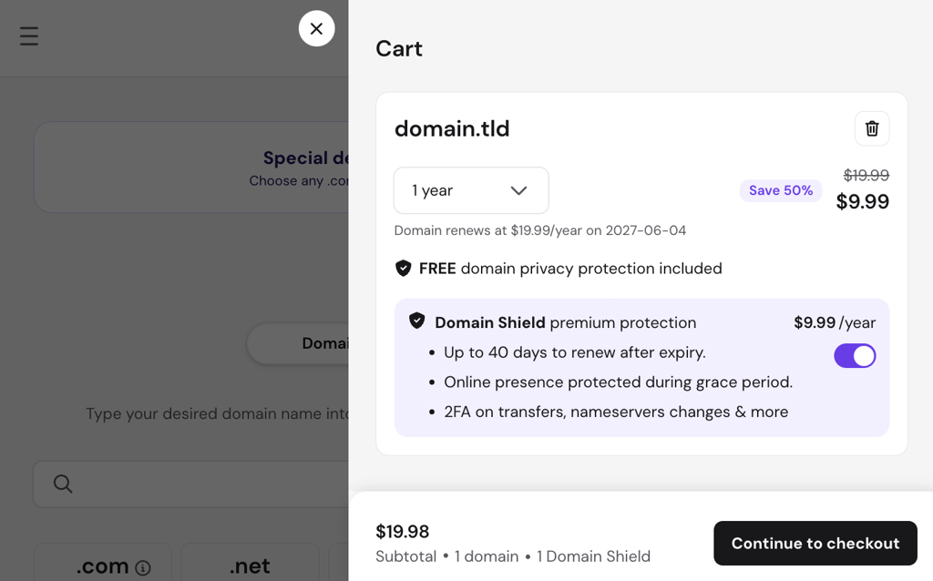 Domain Shield in cart.