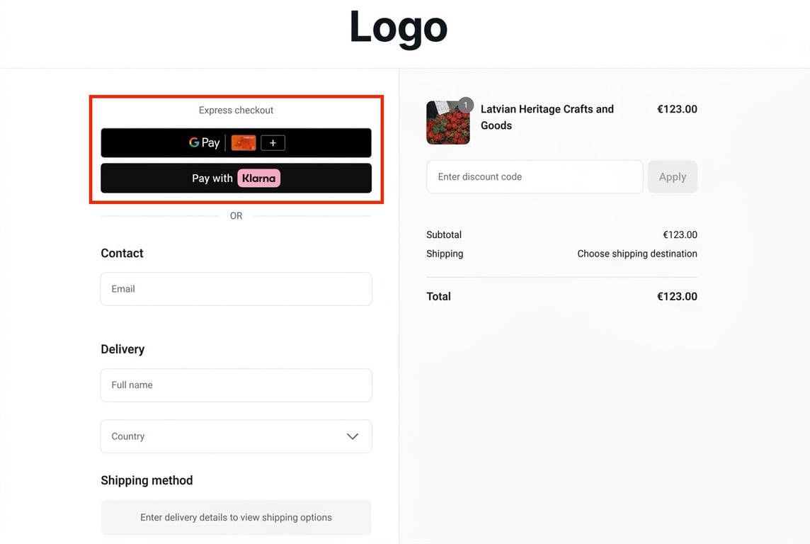 Checkout cart with Express Checkout highlighted.