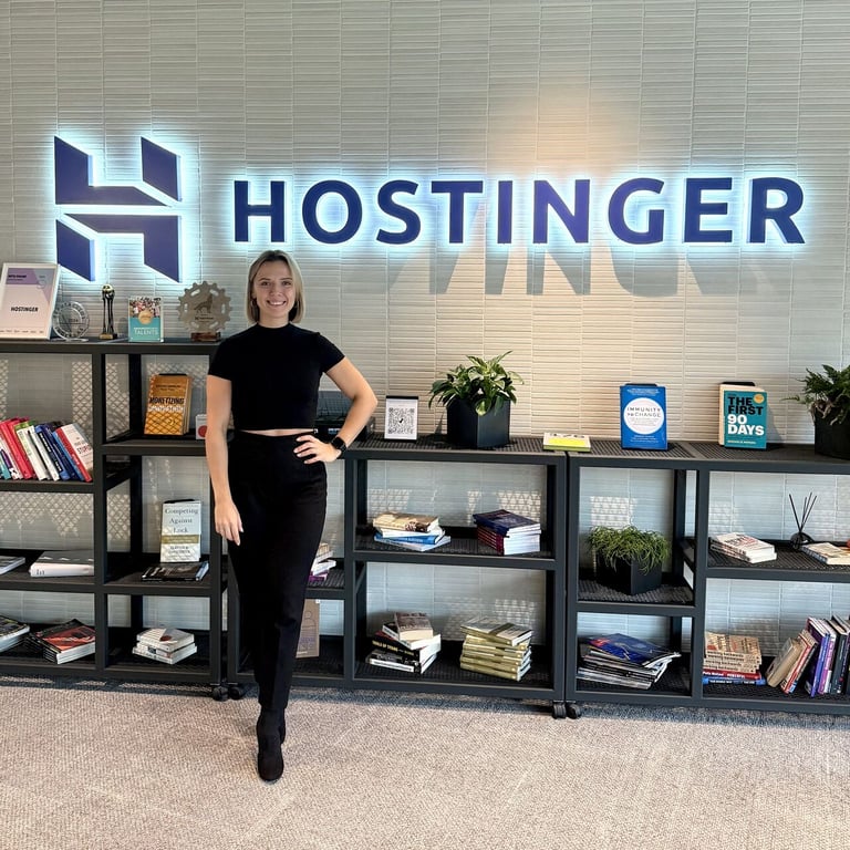 Monika in the Hostinger office lobby