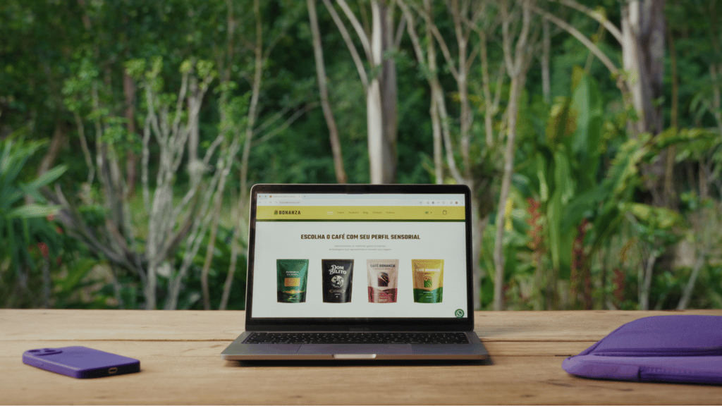 The Bonanza website open on a laptop, showing four coffees to choose by sensory profile