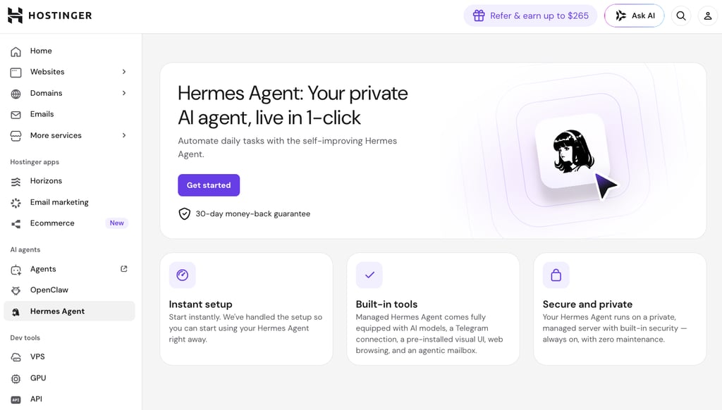 Hermes Agent in hPanel.