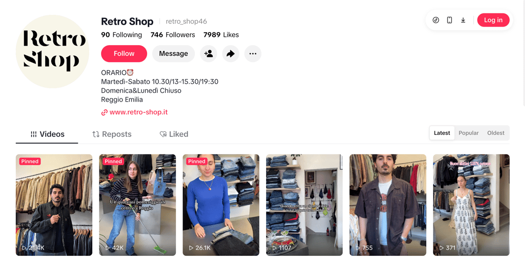 Retro Shop's TikTok page